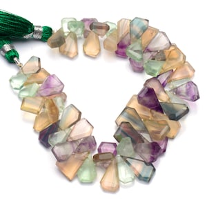 Natural Gemstone Rainbow Fluorite, 7 to 8mm Broad and 12 to 13mm Long Size Slice Shape Beads, 7 Inch Full Strand