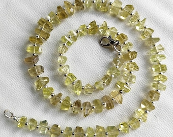 Natural Lemon Quartz Gemstone 6 to 9 mm Size Faceted Nugget Beads 16" Necklace