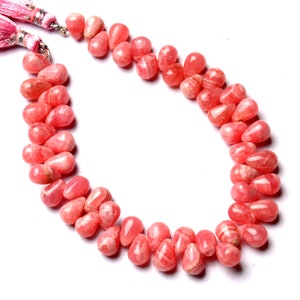 Natural Gemstone Super Quality Rhodochrosite 8x6mm Approx. Size Smooth Teardrop Shape Beads 8.5&quot; Full Strand Rare Gem from Argentina
