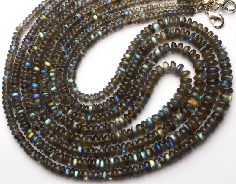Natural Gem Flashing Blue Fire Labradorite 3-6MM Smooth Rondelle Beads 16 Full Strand Super Quality Strong Blue Flash Finished Necklace