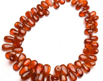 natural gemstone, orange kyanite beads, 7x5 to 11x7 mm size smooth pear shape, 9 inch full strand, rare gems for jewelry making