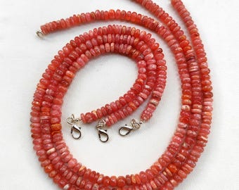 Natural Rhodochrosite Gemstone 6.5 mm Size Smooth Rondelle Beads 16.5" Necklace