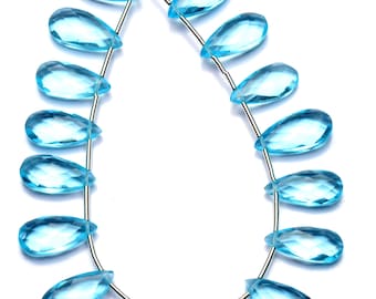 Sky Blue Topaz Color Hydro Quartz Faceted 15x7mm Approx. Pear Shape Briolette Beads 7&quot; Full Strand Sky Blue Color Super Fine Quality