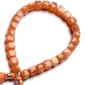 Natural Peach Moonstone Gems 6.5 to 7 mm Size Faceted Cube Shape Beads 8&quot; Strand
