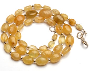 Natural Chrysoberyl Cat Eye Gemstone 7 to 11 mm Size Smooth Oval Nugget Beads 17 Inch Necklace