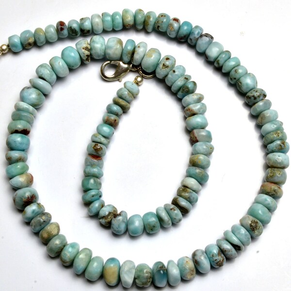 Super Rare Natural Gemstone Larimar 6 to 7MM Smooth Rondelle Beads 16 Inch Full Strand Rare Gem Beads Finished Necklace