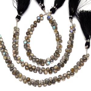 Natural Gemstone Faceted Flashing Blue Fire Labradorite 5MM Approx. Heart Shape Briolette Beads 7 Inch Full Strand Strong Fire Play