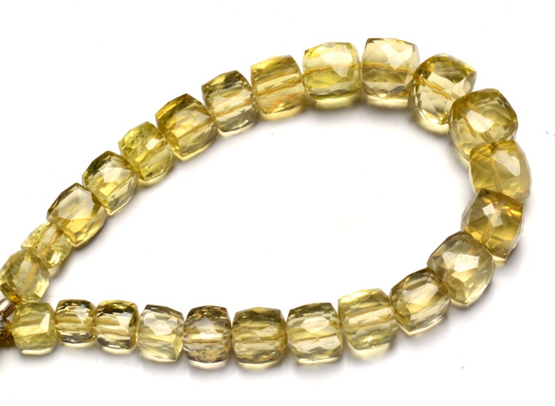 Natural Gem Lemon Quartz Faceted 3D Cube Shape Beads 7.5 Inch Full Strand 6 to 10MM Approx Size Box Shape Beads Super Quality