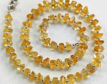 Natural Brazilian Citrine Gemstone 7 to 8 mm Size Faceted Nugget Shape Beads 16" Necklace