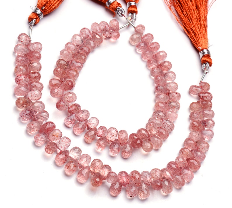 8x5mm Size Faceted Teardrop Shape Briolette Beads 8 Inch Full Strand Fine Quality Beads Natural Gemstone Strawberry Color Moss Quartz