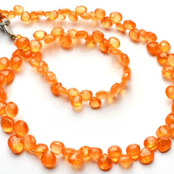 Natural Gemstone Spessartine Faceted 4 to 6MM Heart Shape Briolettes 12 Inch Full Strand Very Rare Orange Garnet Natural Gemstone