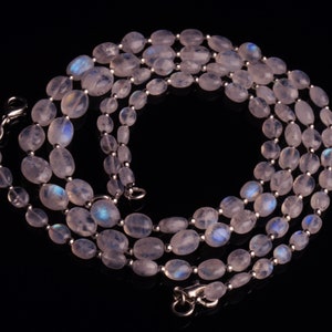 natural gemstone rainbow moonstone, 6x4 to 9x7 mm size oval nugget beads, 17 inch necklace
