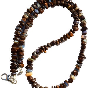 Australian Boulder Fire Opal Necklace, 5 to 6 mm Size Smooth Chip Shape Beads, 17 Inch Length