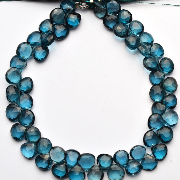 Reserved Natural Gem London Blue Topaz Facet Approx. 7MM Heart Shape Beads 8 Inch Full Strand Deep Blue Color Super Fine Quality Briolettes