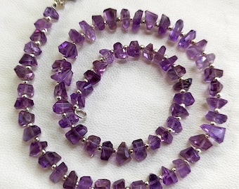 Natural Amethyst Gemstone 6 to 10 mm Size Faceted Nugget Beads 16.5" Necklace