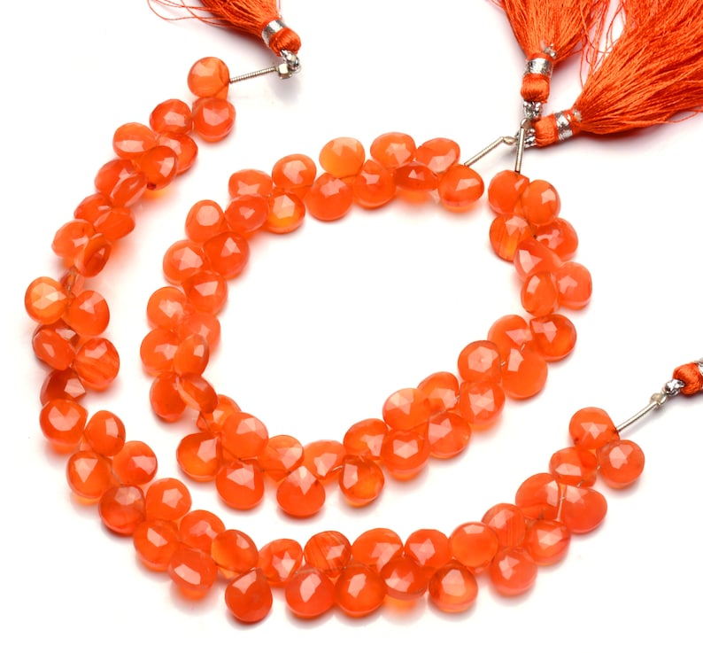 Natural Gemstone Carnelian 8.5MM Size Faceted Heart Shape Briolette Beads 9 Inch Full Strand Orange Briolette Beads