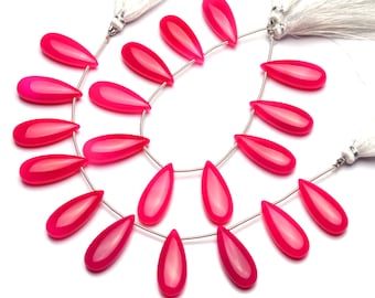 Natural Gemstone Pink Chalcedony 25x10MM Size Smooth Pear Shape Briolette Beads 7 Inch Full Strand Rich Pink Color