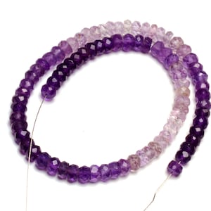 natural gem purple amethyst strand, 5 mm size faceted rondelle beads, 10 inch full strand