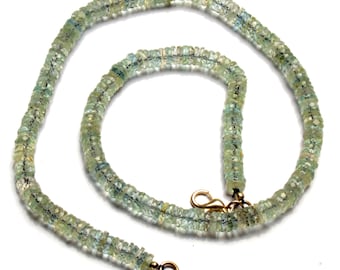 Natural Aquamarine Gemstone 5.5 mm Size Faceted Rondelle Heishi Shape Beads 15" Necklace