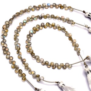 Natural Gemstone Faceted Flashing Blue Fire Labradorite 4mm Approx Size Heart Shape Briolette Beads 7 Inch Full Strand Strong Fire Play