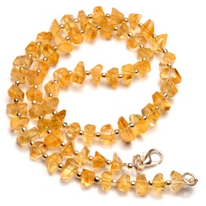 natural citrine gemstone, 7 to 9 mm size faceted nugget beads, 16.5 inch length