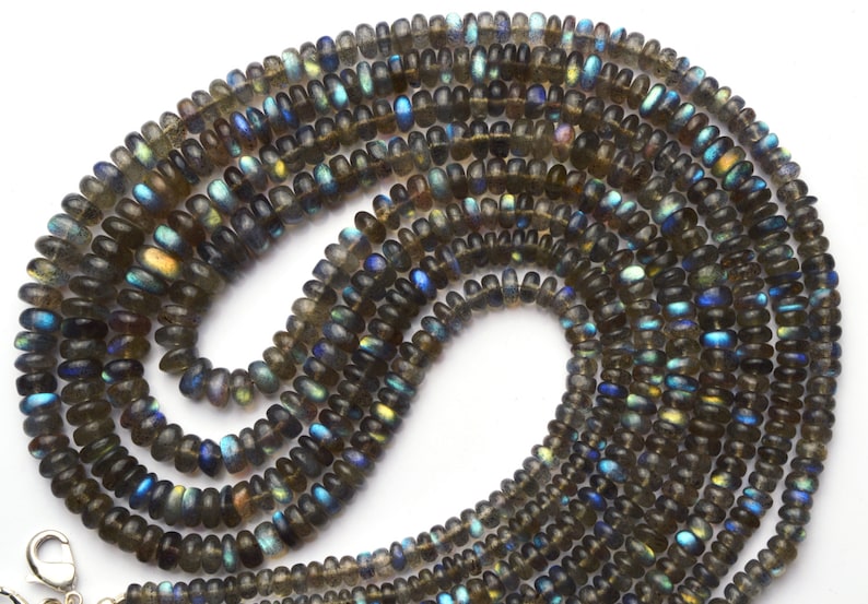 Natural Gem Flashing Blue Fire Labradorite 3-6MM Smooth Rondelle Beads 16 Full Strand Super Quality Strong Blue Flash Finished Necklace