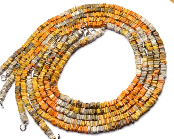 Heishi Beads Necklace 17/" Natural Gem Indonesia Bumble Bee Jasper 5MM Approx