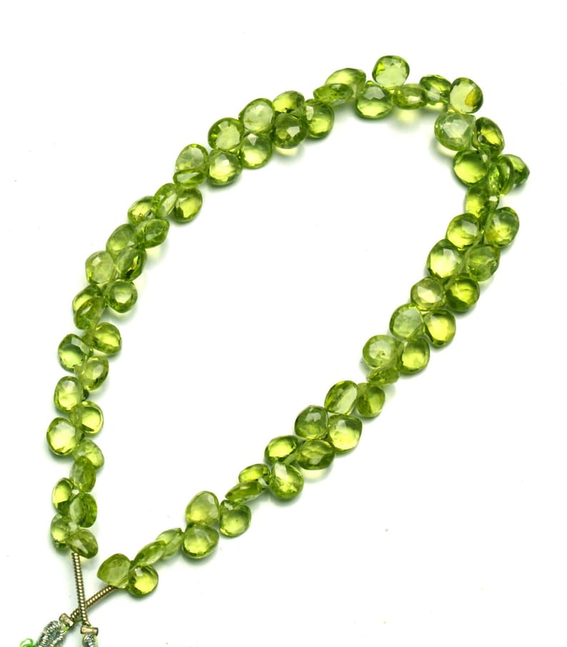 Natural Gemstone Fine Quality Peridot 5 to 7MM Size Faceted Heart Shape Briolettes 8.5 Full Strand Fine Quality Beads Olive Green