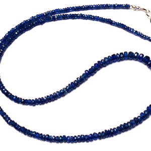 Natural Gemstone Myanmar Blue Sapphire 2.5 to 5MM Size Faceted Rondelle Beads Necklace 17&quot; Full Strand Sapphire Beads Super Fine Quality