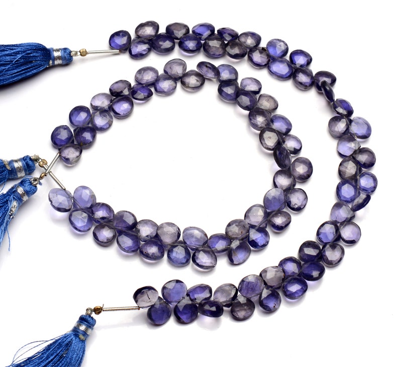 9 inch full strand water sapphire beads for jewelry making 7.5mm approx size heart shape beads natural gemstone iolite briolette
