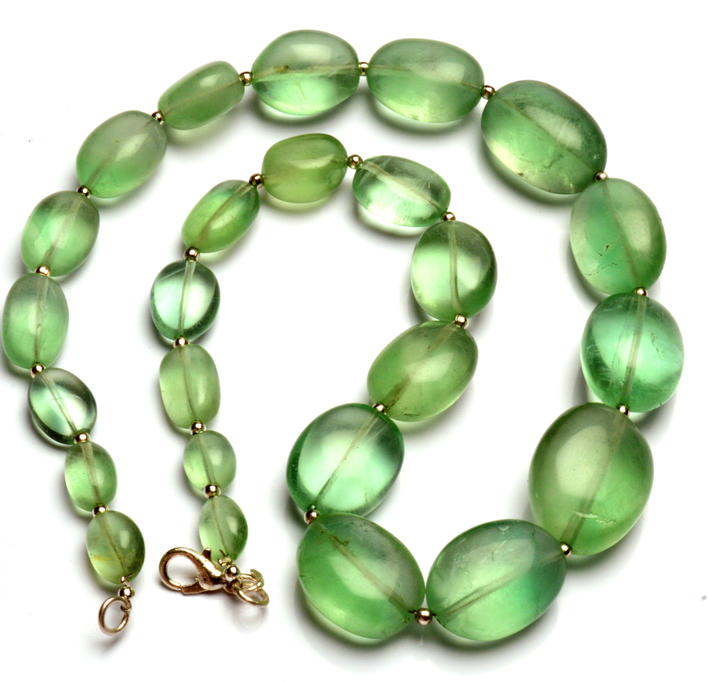 Natural Green Fluorite Gemstone 11 to 23 mm Size Smooth Nugget Shape Beads 18" Necklace