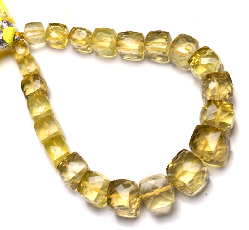 Natural Gem Lemon Quartz Faceted 3D Cube Shape Beads 8 Inch Full Strand 6 to 10MM Approx Size Box Shape Beads Super Quality