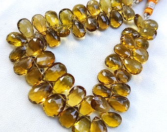 Natural Honey Quartz Gemstone 11x8 to 14x9 mm Size Faceted Pear Shape Briolette Beads 8" Strand