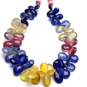 multi sapphire pear beads, faceted briolette size 7x5 to 10x7mm, 7 inch full strand, craft supplies