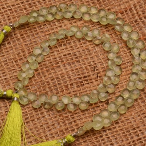 7 mm heart shape jewelry making beads, prehnite gemstone, 8 inch full strand
