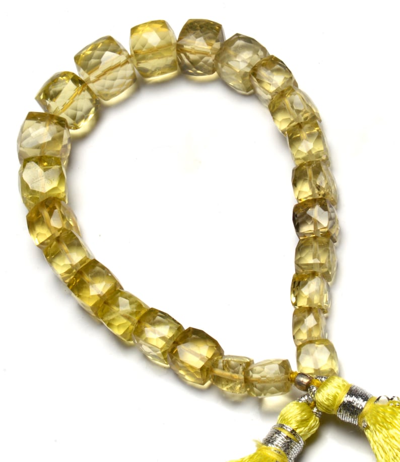 Natural Gem Lemon Quartz Faceted 3D Cube Shape Beads 7.5 Inch Full Strand 6 to 10MM Approx Size Box Shape Beads Super Quality