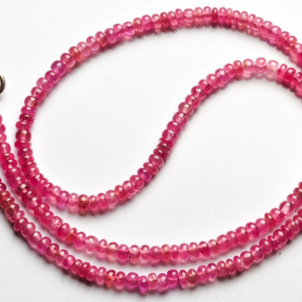 Super Rare Pink Sapphire 3MM Smooth Rondelle Beads 17" Full Strand Pink Sapphire Transparent AAA Quality Bead Finished Necklace