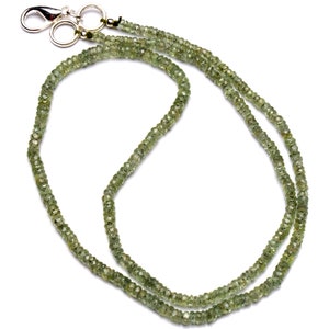 natural gemstone, green sapphire necklace, 2.5 to 3.5mm size faceted rondelle beads, 17.5 inch full strand