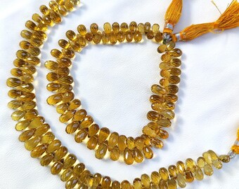 Natural Honey Quartz Gemstone 7x5 to 9x6 mm Size Faceted Teardrop Briolette Beads 9" Strand