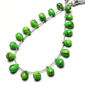 Natural Gemstone Green Arizona Copper Turquoise 10x7MM Approx Smooth Drop Shape Briolette Beads 8 Inch Strand Super Quality Hand Polished
