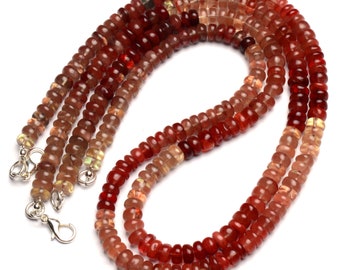 natural gemstone andesine labradorite necklace, smooth rondelle beads, 16.5 inch full strand, 6mm approx. size beads, rare gem beads