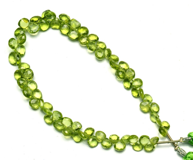 Natural Gemstone Fine Quality Peridot 5 to 7MM Size Faceted Heart Shape Briolettes 8.5 Full Strand Fine Quality Beads Olive Green