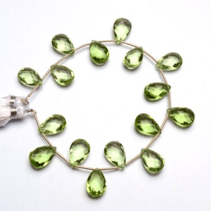 Prasiolite / Green Amethyst Color Quartz 14x9mm Size Faceted Pear Briolette 7&quot; Strand