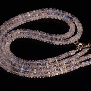 blue fire rainbow moonstone, 4 to 7 mm size rondelle beads, 17.5 inch necklace