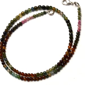Natural Gemstone Super Quality Multi Color Tourmaline 3 to 4MM Approx. Faceted Round Ball Shape Bead Necklace Multi Color Beads 17 Inch