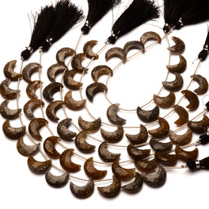 natural gemstone black aventurine quartz, half moon shape beads, 8 inch full strand, 16 mm size beads