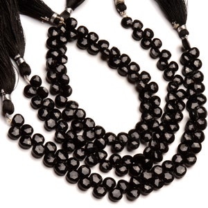 7 mm heart shape jewelry making beads, black onyx gemstone, 8 inch full strand