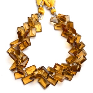 Natural Gemstone Honey Quartz, 6 to 7mm Broad and 9 to 11mm Long Size, Faceted Slice Shape Beads, 7 Inch Full Strand Fine Quality Beads