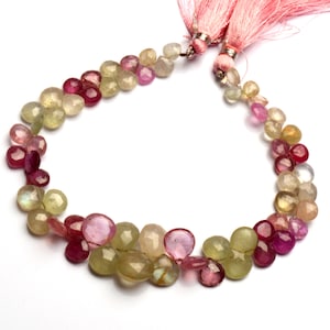 multi sapphire heart beads, faceted briolette 5 to 9 mm size, 8 inch full strand, craft supplies