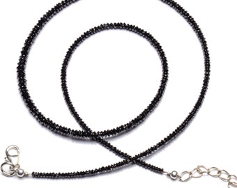 Natural Super Quality Black Diamond Beads Necklace 16" Full Strand 2 to 3.5MM Size Disc Shape Faceted Rondelle Beads Necklace Silver Clasp